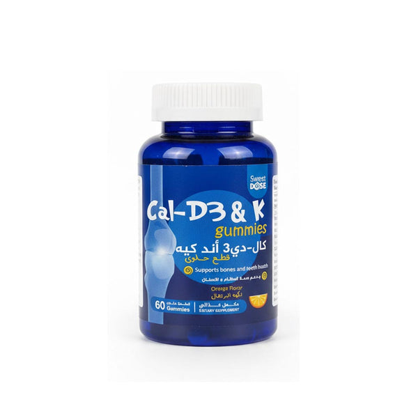 SWEET DOSE CAL-D3&K Gummies 60 count bottle from Mika Online Store. Buy one get one free offer.