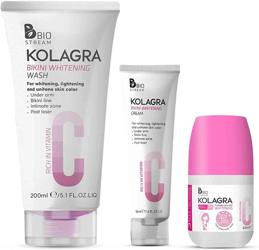 KOLAGRA BIKINI WHITENING CREAM + WHITENING WASH + ROLL-ON OFFER