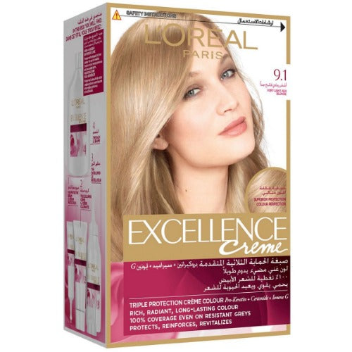 LOREAL EXCELLENCE HAIR COLOR CREAM 9.1 NATURAL LIGHT ASH BLONDE